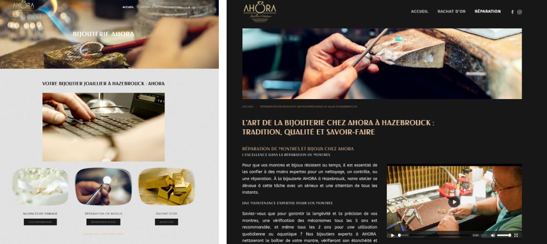 Capture d'écran site de la bijouterie Ahora à Hazebrouck