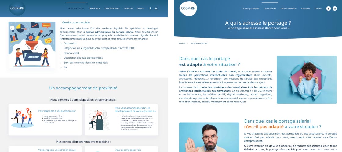 Copie d'écrans du site de portage salarial à Marc-en-Baroeul Coop-RH