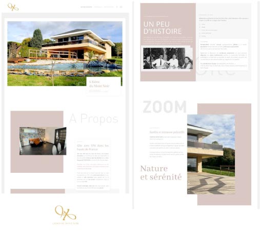 Mise en page de plusieurs copies d'écrans du site du gîte avec spa au mont noir