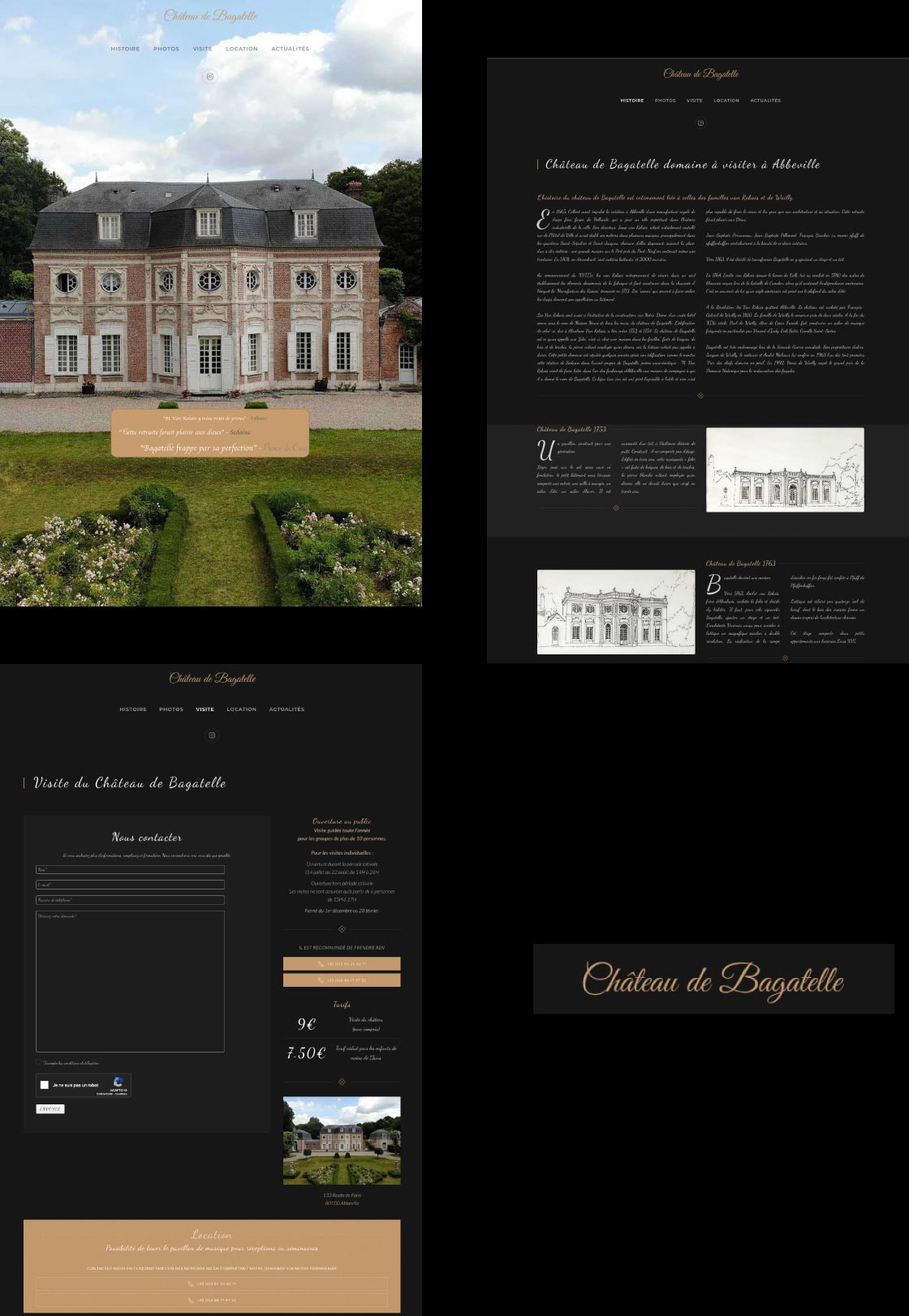 Image de plusieurs page du site du château de bagatelle