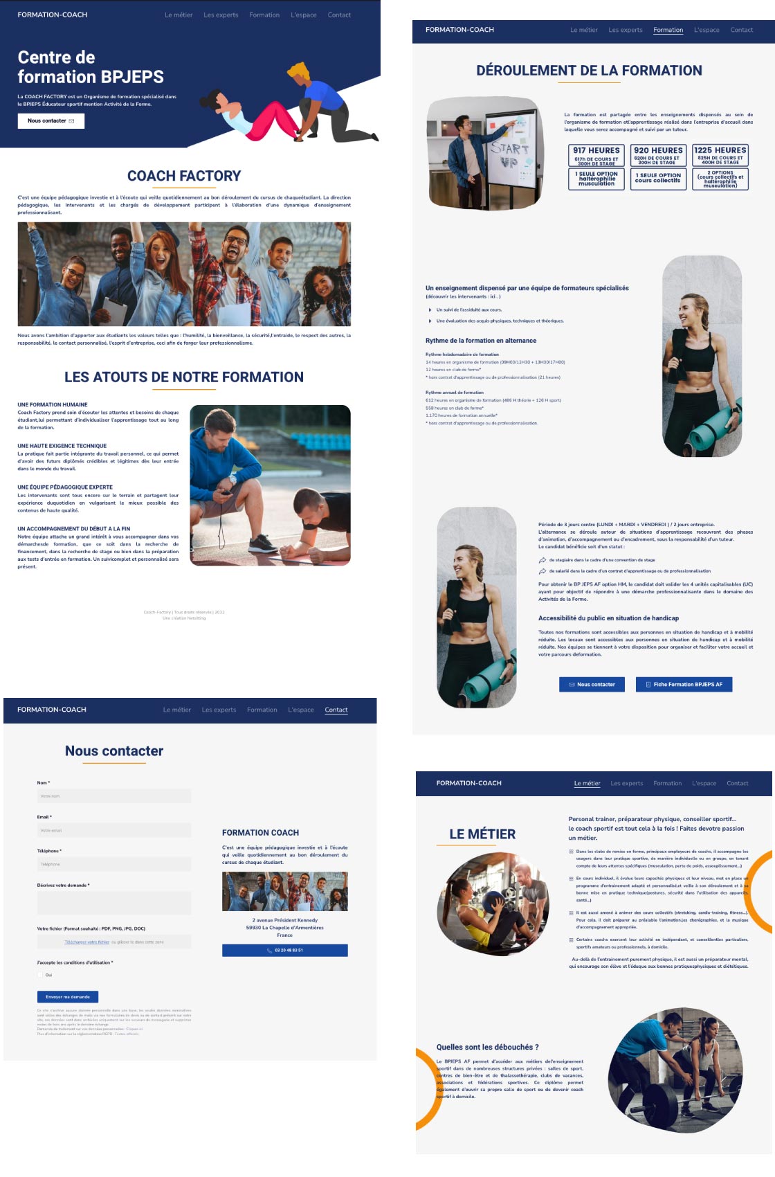 Image de plusieurs page du site formation coach