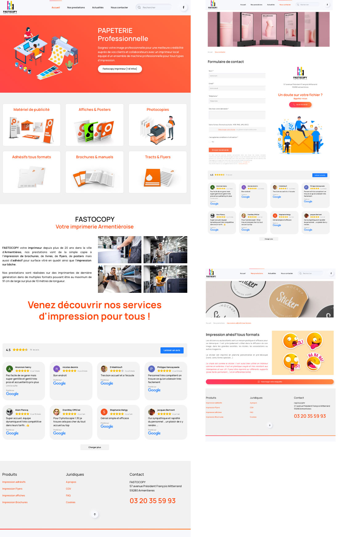 Image de plusieurs page du site d'imprimeur FAstoCopy