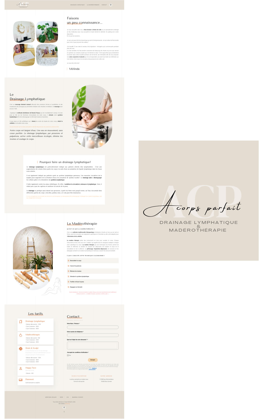 Mise en page de plusieurs copies d'écrans du site a corps parfait 