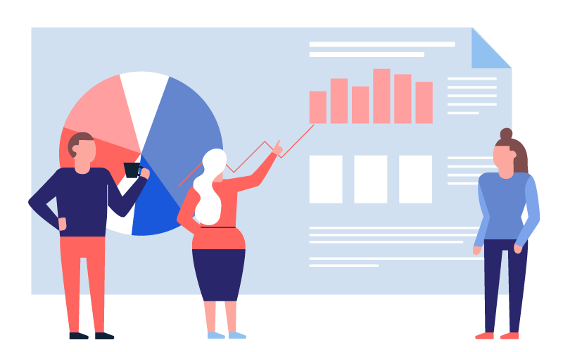 Illustration personnage devant des statistique web