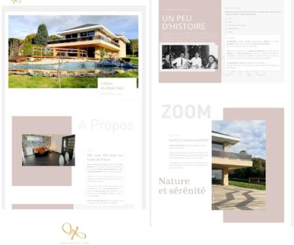 Mise en page de plusieurs copies d'écrans du site du gîte avec spa au mont noir
