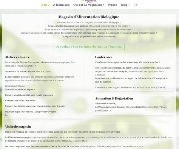 Page entreprise du site La Véganista