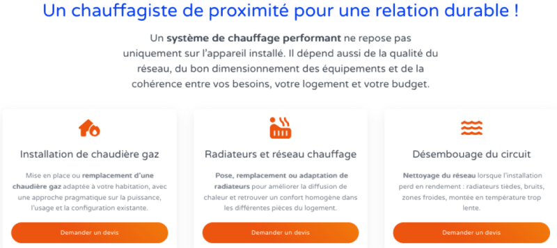 Capture d'écran extraite d'une page du site du plombier DS Sani Chauff à La Gorgue