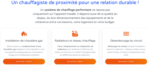 Capture d'écran extraite d'une page du site du plombier DS Sani Chauff à La Gorgue
