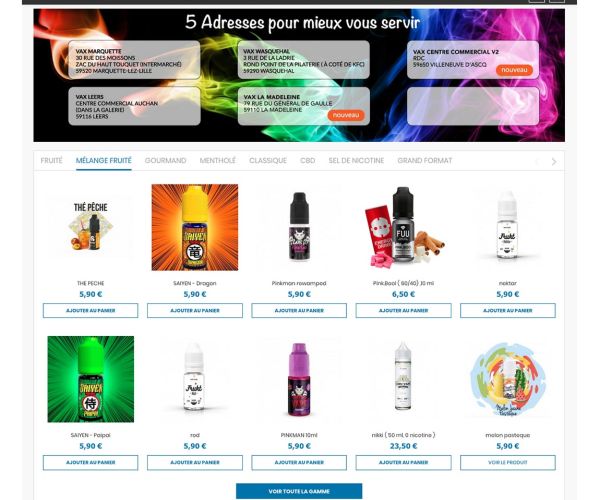 Page d'accueil site e-commerce vax