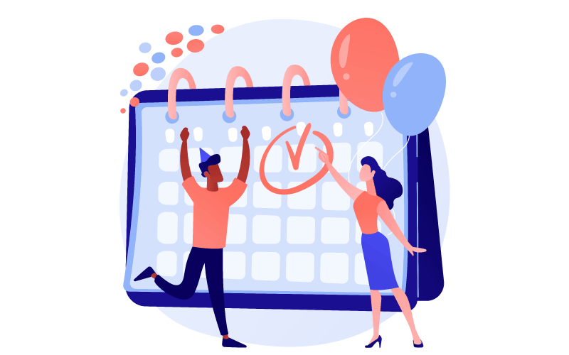 Illustration 2 personnes face à un calendrier