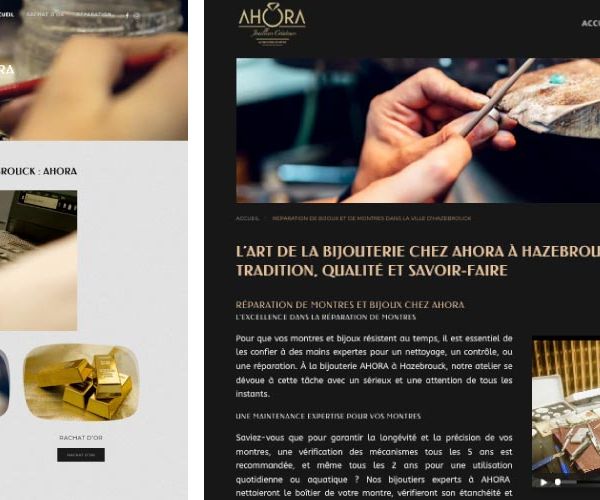 Capture d'écran site de la bijouterie Ahora à Hazebrouck