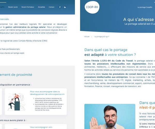 Copie d'écrans du site de portage salarial à Marc-en-Baroeul Coop-RH