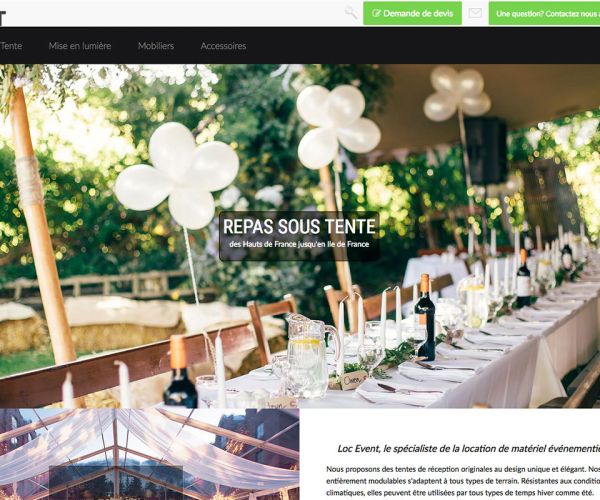 Copie d'écran de la page d'accueil du site loc event