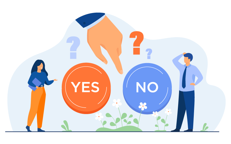 Illustration deux personnage devant deux choix oui ou non