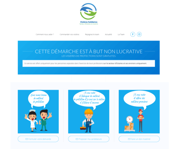 Copie d'écran du site visières solidaires