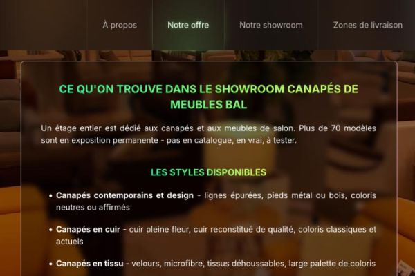Image d'un extrait de page du site du magasin de meubles Bal proche de Calais