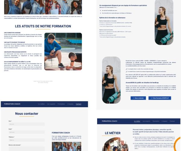 Image de plusieurs page du site formation coach