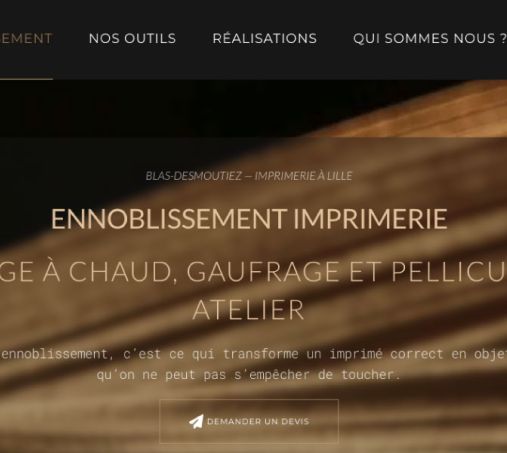 Copie d'écran haut de page site imprimeur haut de gamme à Lille Blas Desmoutiez