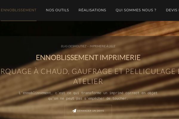 Copie d'écran haut de page site imprimeur haut de gamme à Lille Blas Desmoutiez