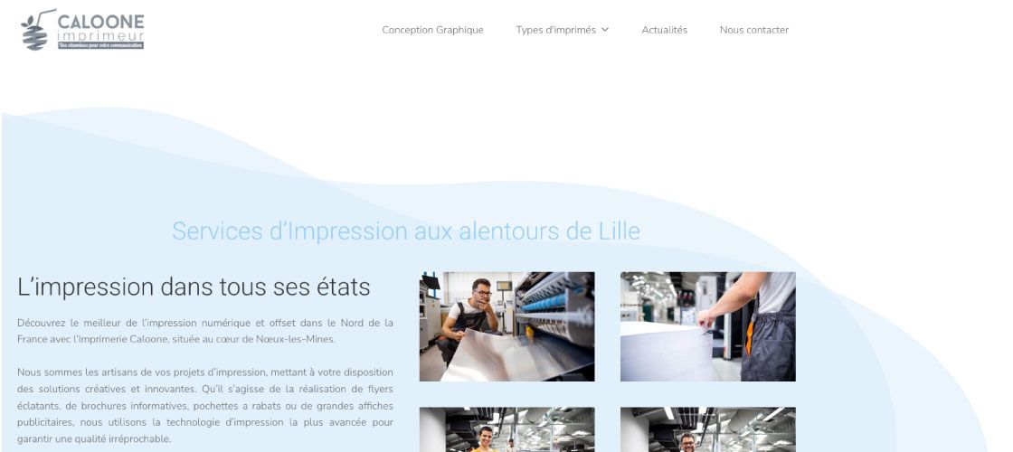 Copie d'écran page d'accueil site Imprimeur Caloone pres de lille