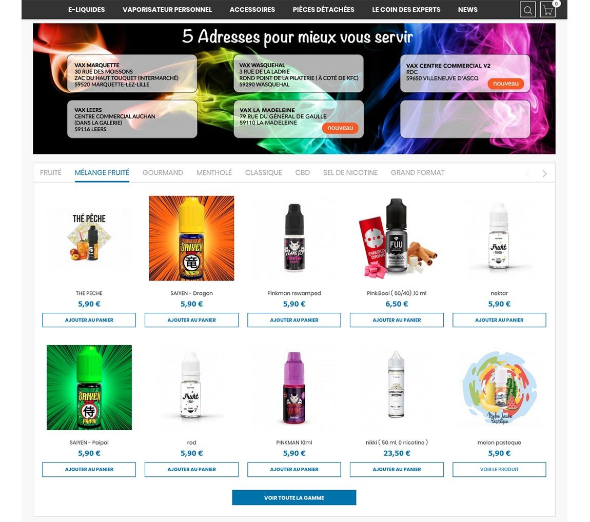 Page d'accueil site e-commerce vax