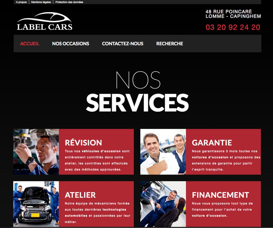 Page d'accueil site Label Cars