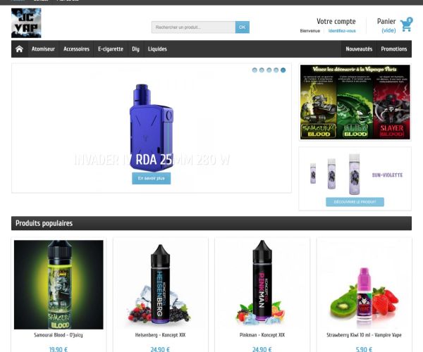 Page d'accueil du site e-commerce jcvap