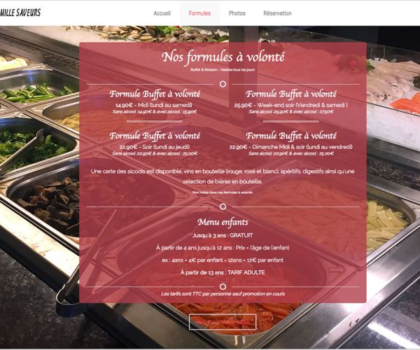 Page d'accueil site vitrine de restaurateur en Belgique