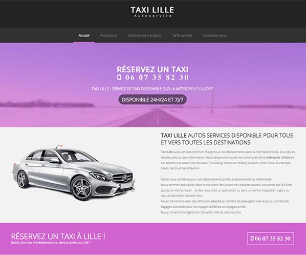 La page index du site taxi Lille autosservices