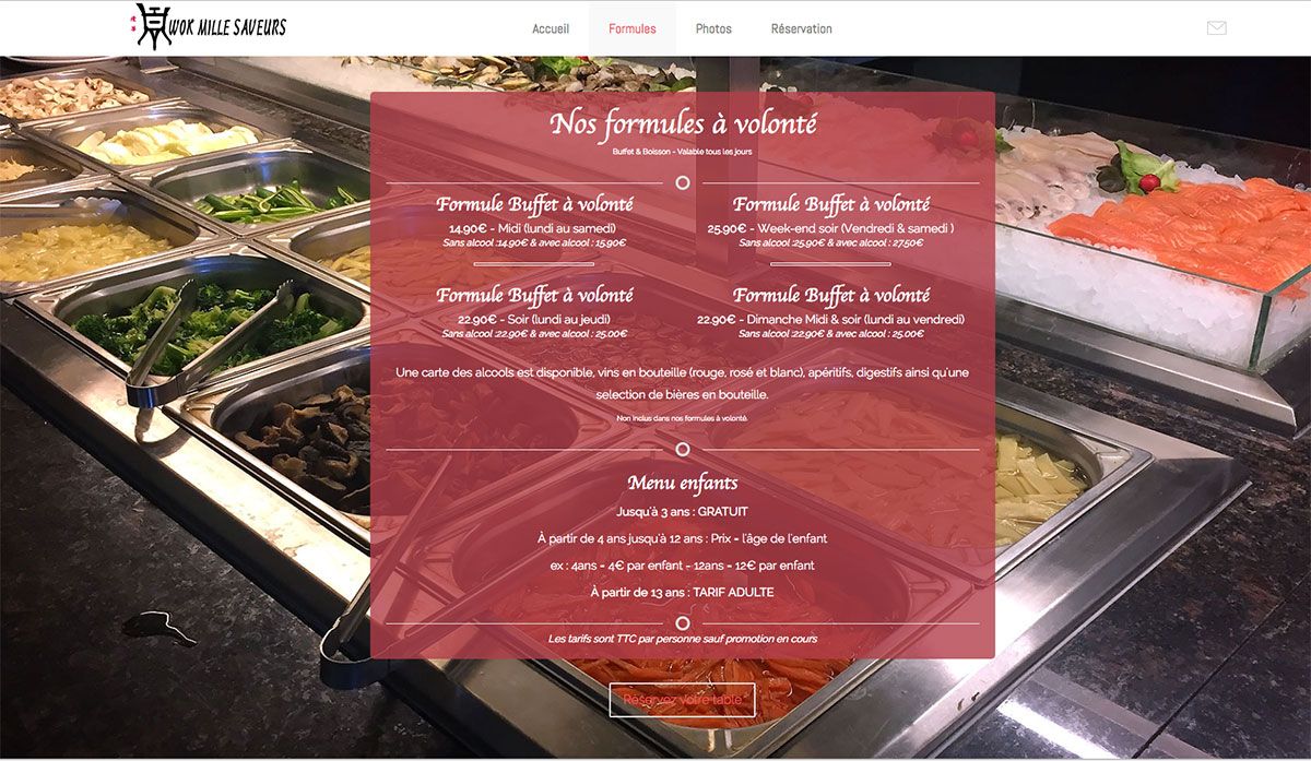 Page d'accueil site vitrine de restaurateur en Belgique