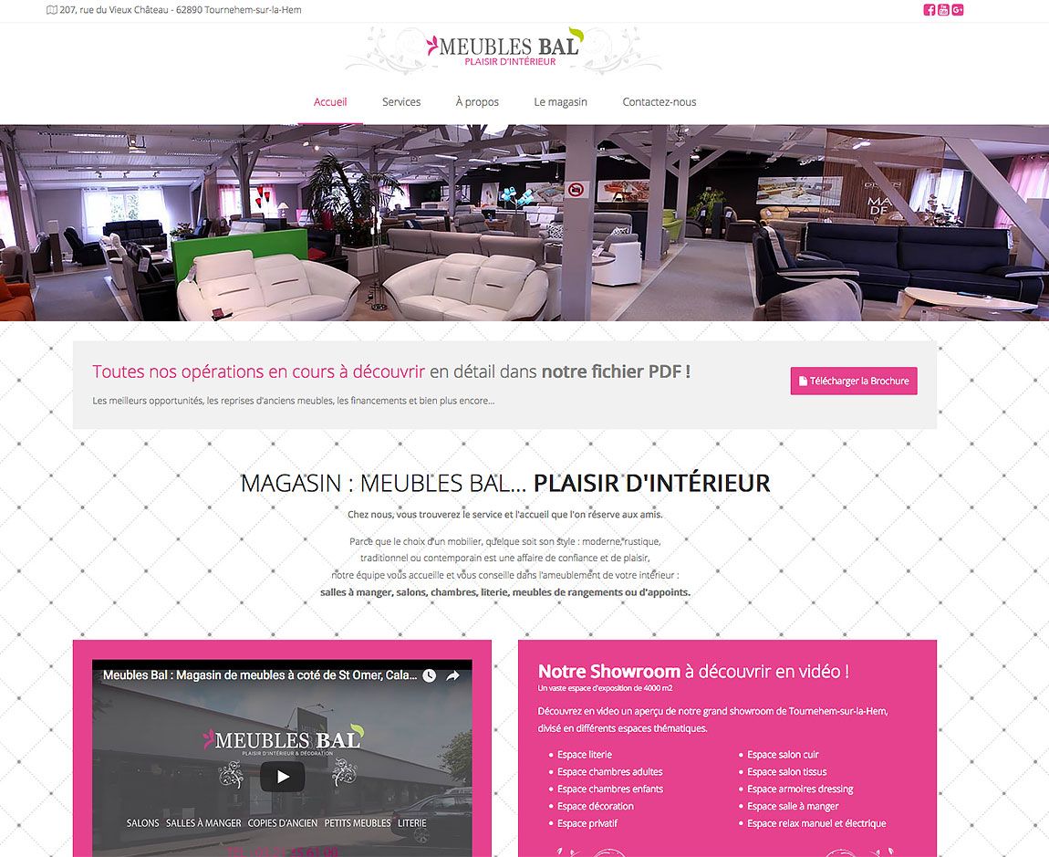 Capture d'écran de la page d'accueil du site internet des meubles bal