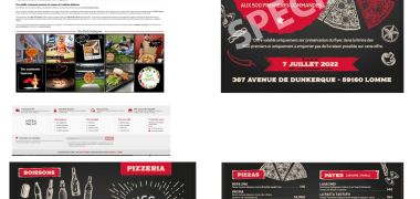 Miseen page de plusieurs copies d'écrans du plan de communication d'une pizzeria sur lomme