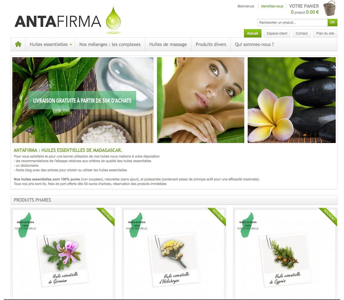 Page d'accueil du site prestashop Antafirma