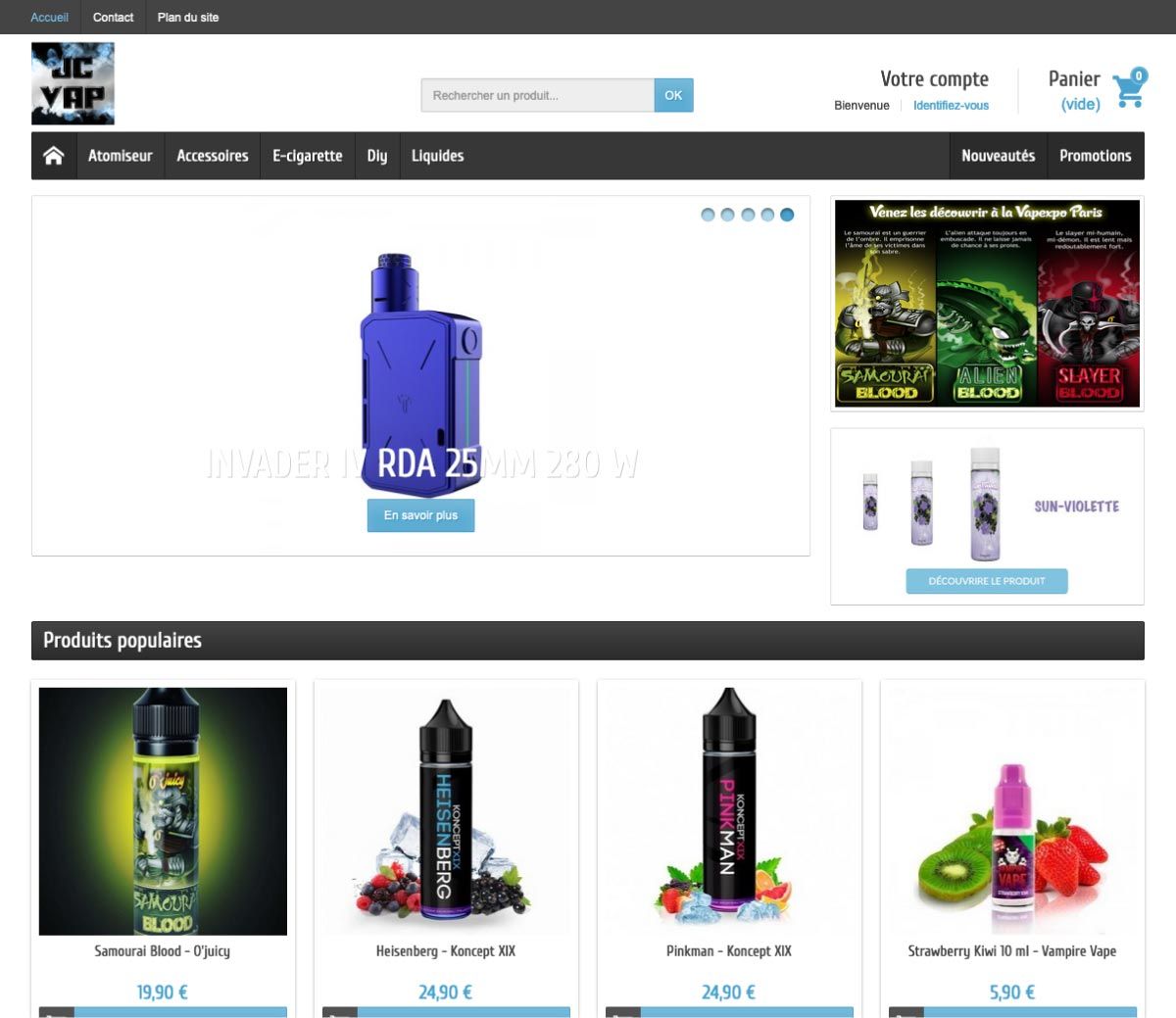 Page d'accueil du site e-commerce jcvap