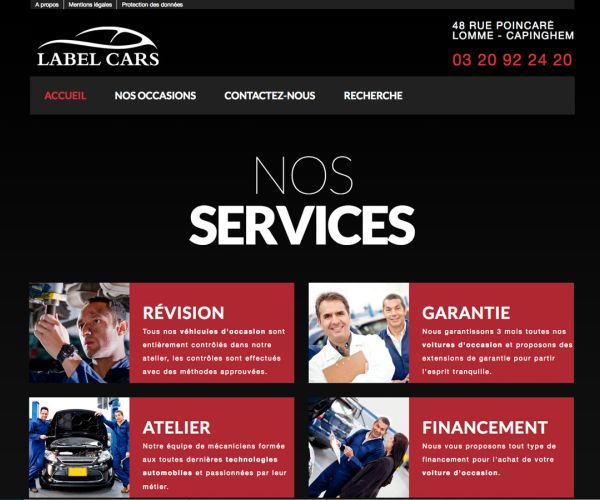 Image de la page d'accueil du site label cars