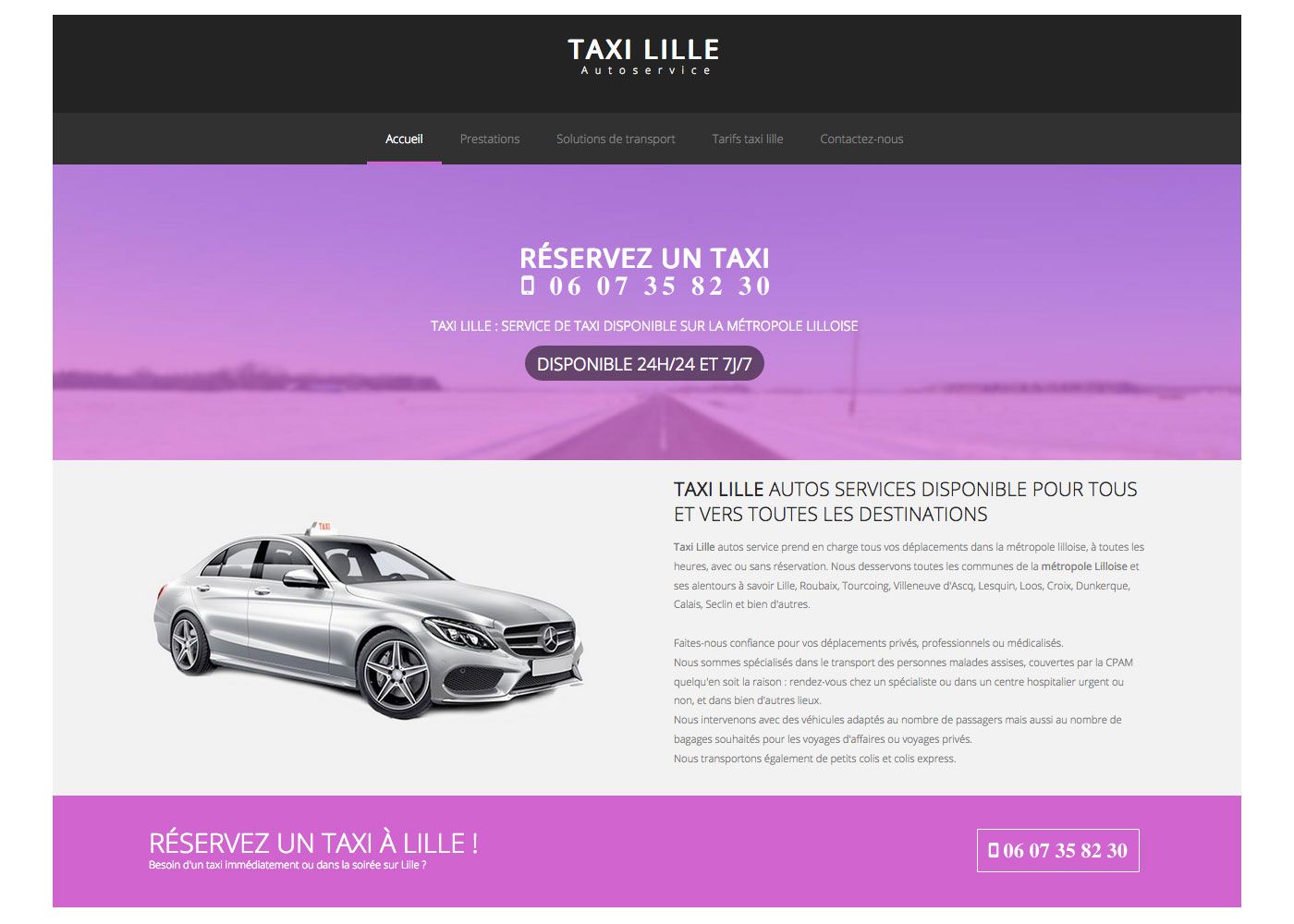 Page d'accueil du site taxi Lille autosservices